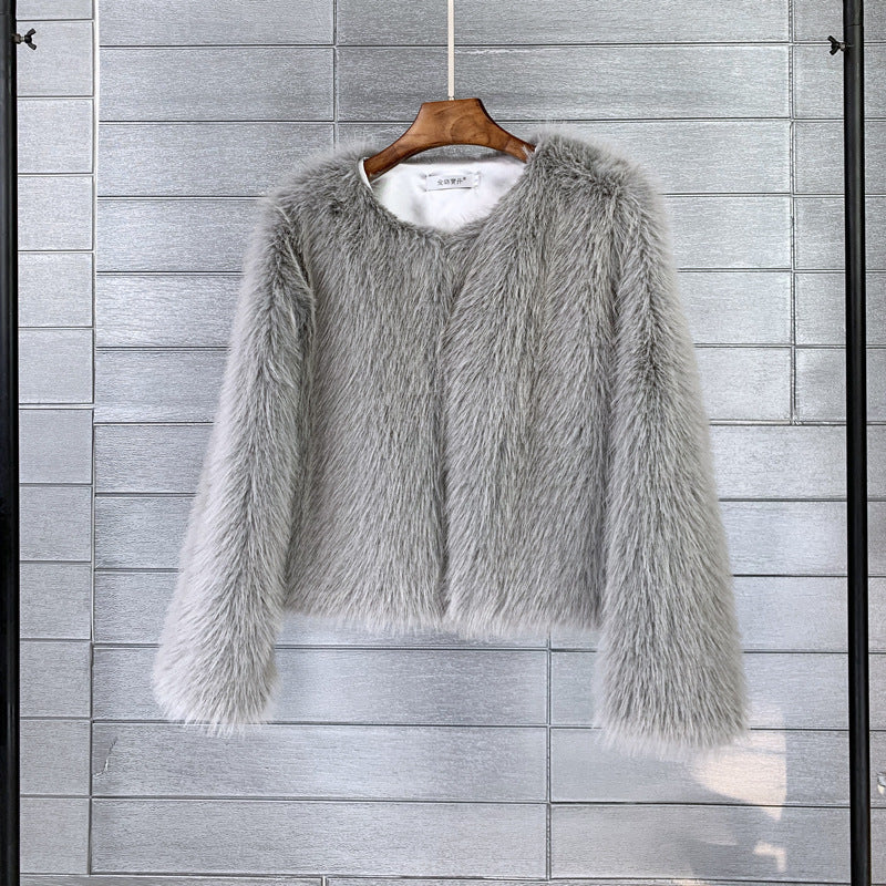 Damen Flauschige Kurzjacke aus hochwertigem Kunstfell mit eleganten Ärmeln EB