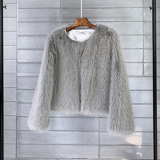 Damen Flauschige Kurzjacke aus hochwertigem Kunstfell mit eleganten Ärmeln EB