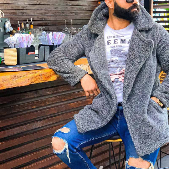 Herren kuschelige Herbstjacke mit weichem Teddyfell EB
