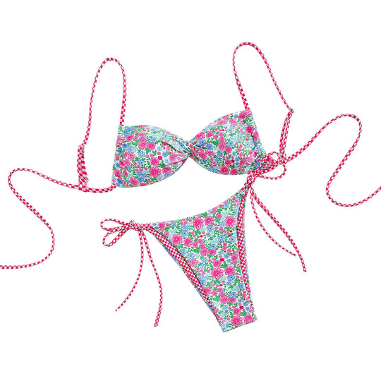 Damen Floral Bikini mit verstellbaren Bindegurten EB