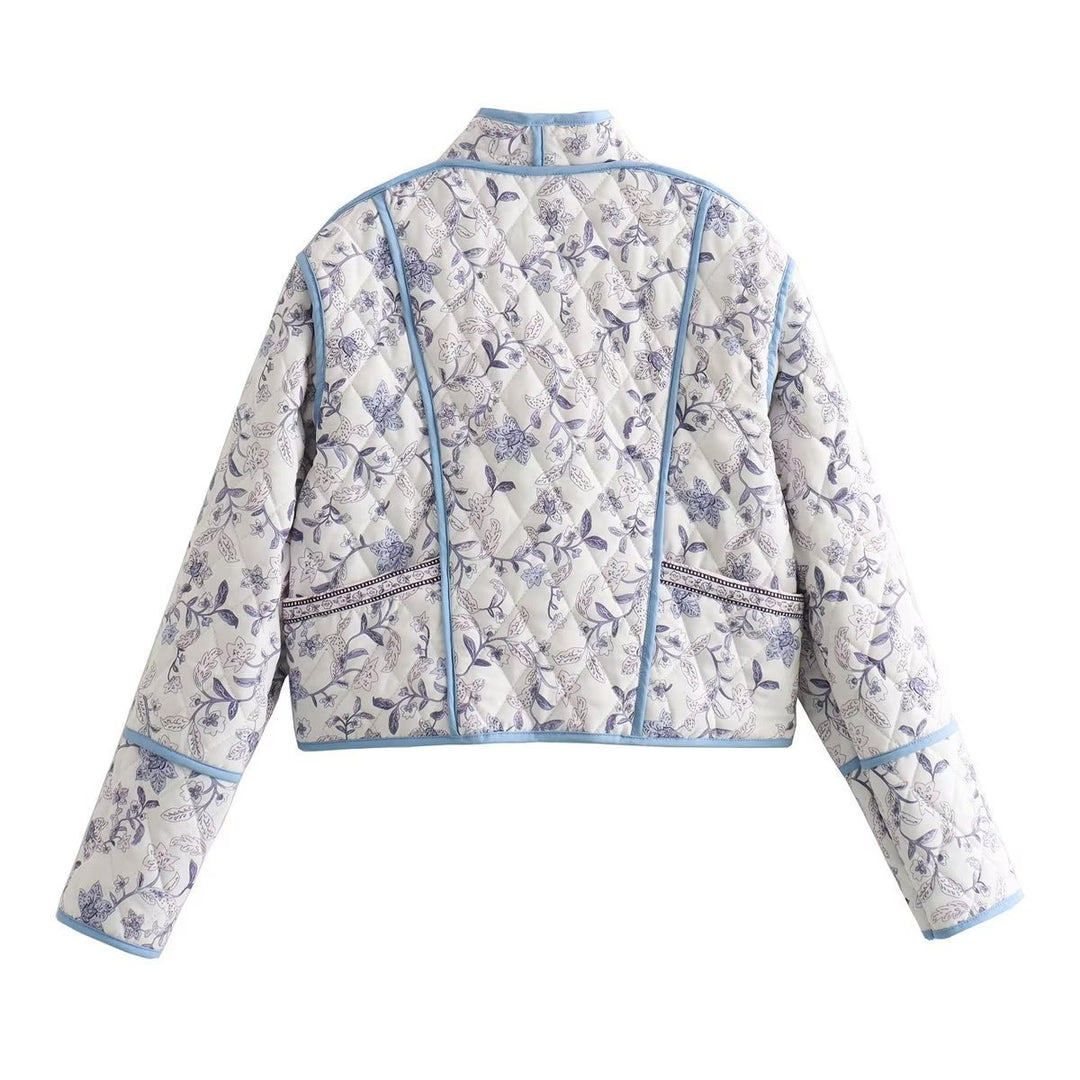 Damen Steppjacke mit floralem Muster und kontrastierenden Akzenten EB
