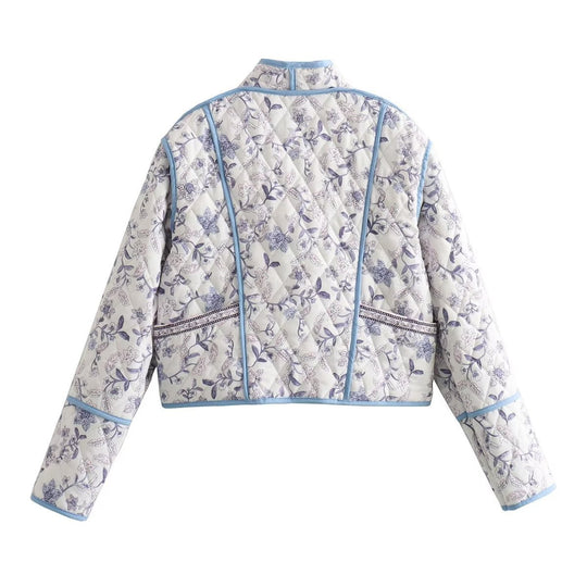 Damen Steppjacke mit floralem Muster und kontrastierenden Akzenten EB