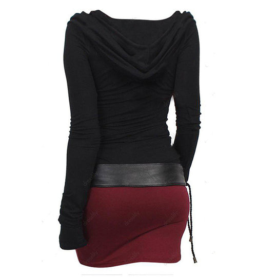 Damen Hoodie-Kleid mit Wickelkragen und figurbetontem Schnitt EB
