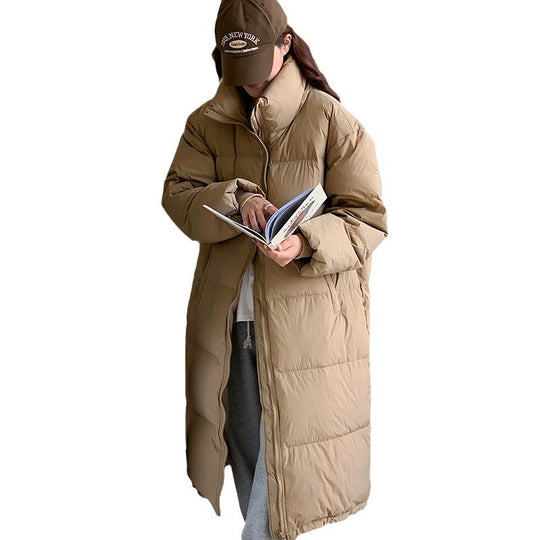 Damen Lange Pufferjacke mit Kapuze und voluminösem Schnitt EB