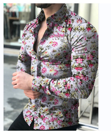 Herren nan figurbetontes Langarmhemd mit feinem Ornamentmuster und stretch Baumwollmischung EB
