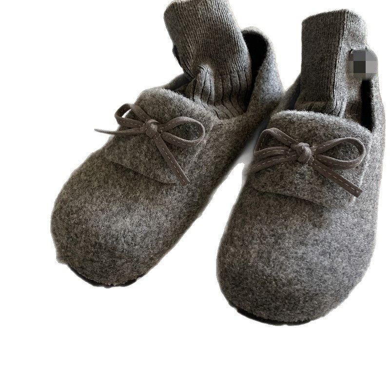 Damen warme Filz-Pantoffeln mit dekorativem Schleifen-Design EB