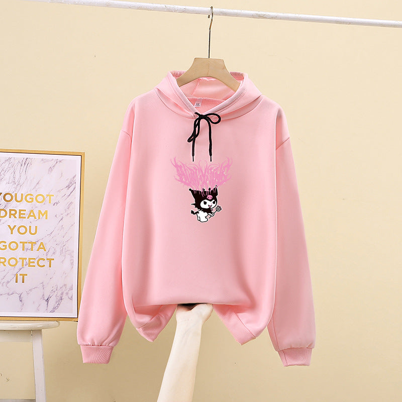 Damen nan Kapuzenpullover mit Gothic‑Kawaii Print, Oversize‑Schnitt und weichem Fleeceinnenfutter EB