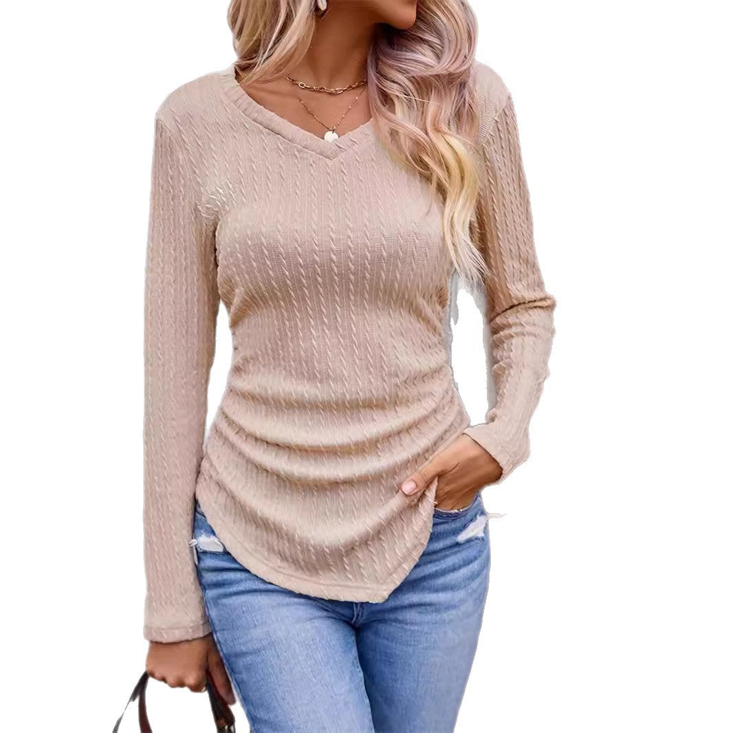 Damen Langarmshirt mit V-Ausschnitt und Rippstruktur EB