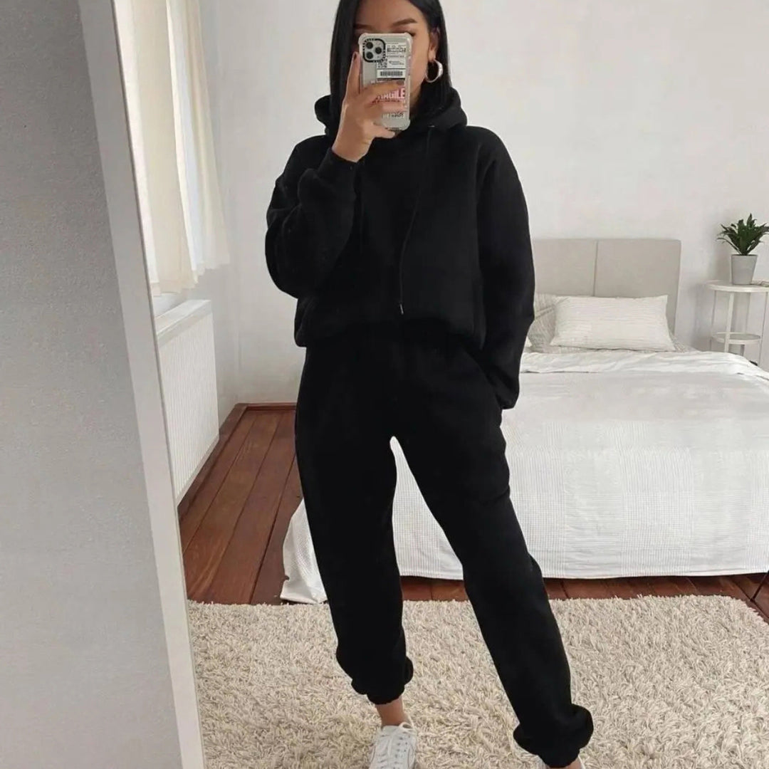 Damen Komfortabler Fleece Hoodie und Jogginghose Set EB