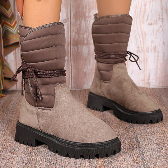 Damen gefütterte Schnürstiefel mit modischem Rüschendesign und rutschfester Sohle EB