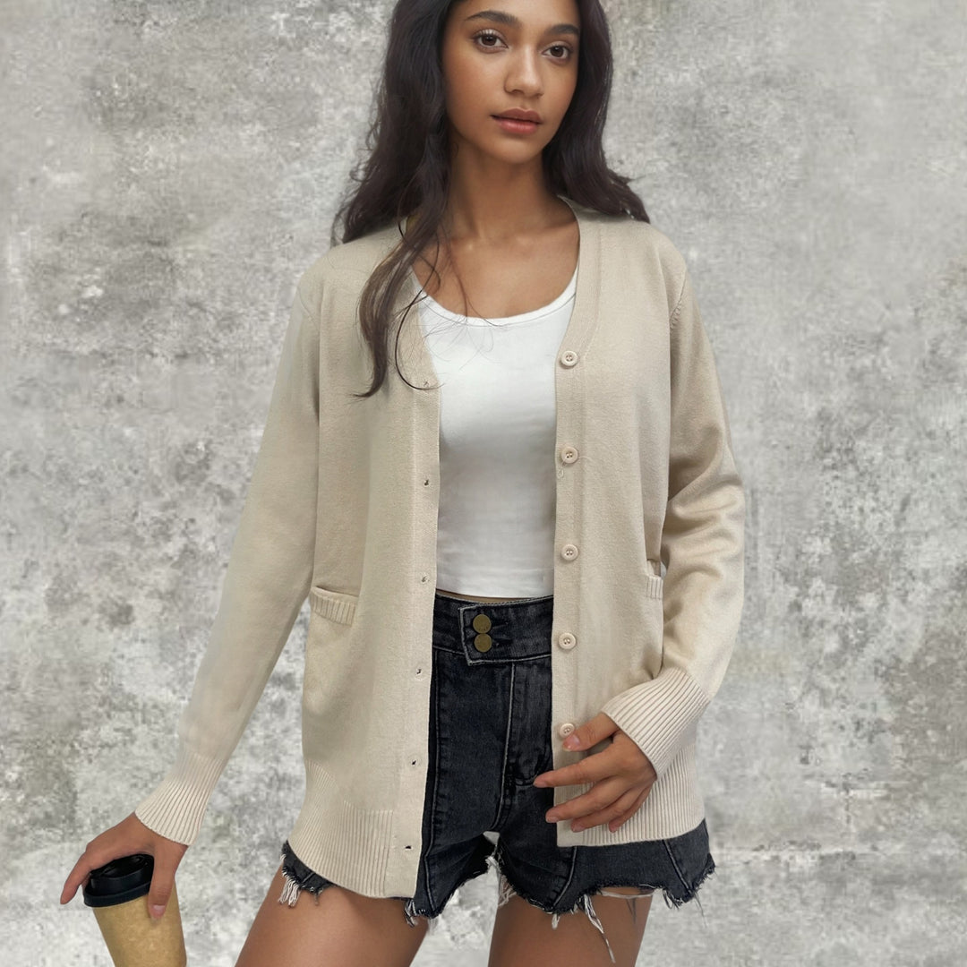 Damen weiche Strickjacke mit Taschen EB