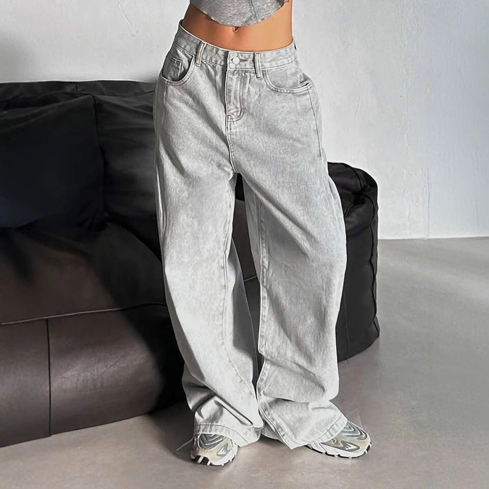 Damen Weite Jeans im lässigen Urban-Style mit hohem Bund und markanten Nähten EB