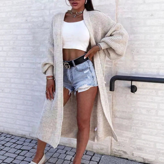 Damen Langer Strickmantel mit oversized Ärmeln und praktischen Taschen EB