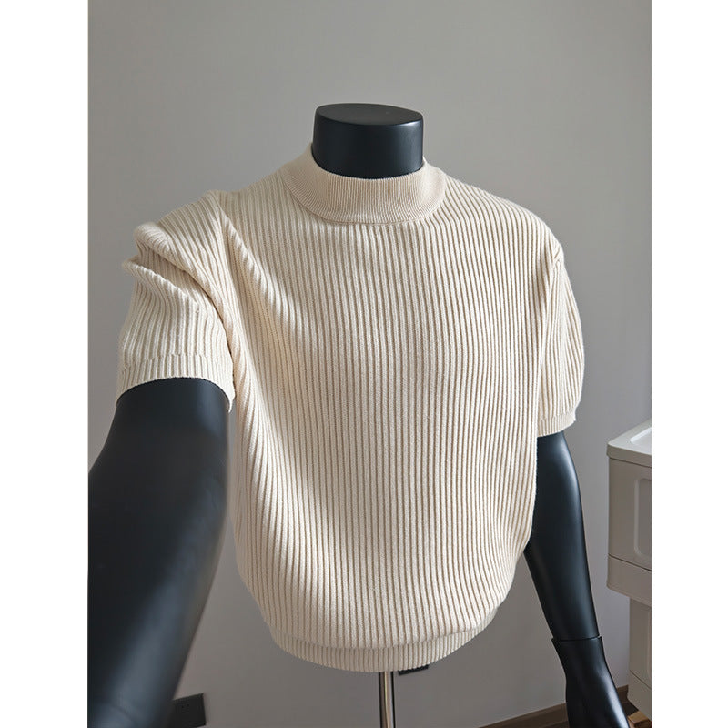 Herren nan kurzärmeliges Rippstrick-Shirt mit Stehkragen und schmaler Passform EB