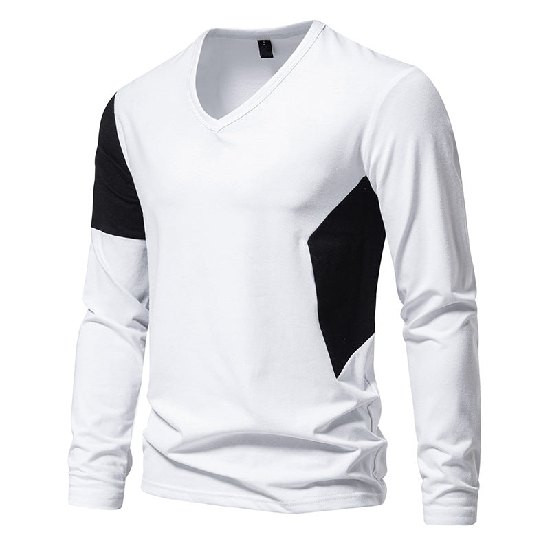 Herren Langarmshirt mit modernem V-Ausschnitt und farblich abgesetzten Ärmeln EB