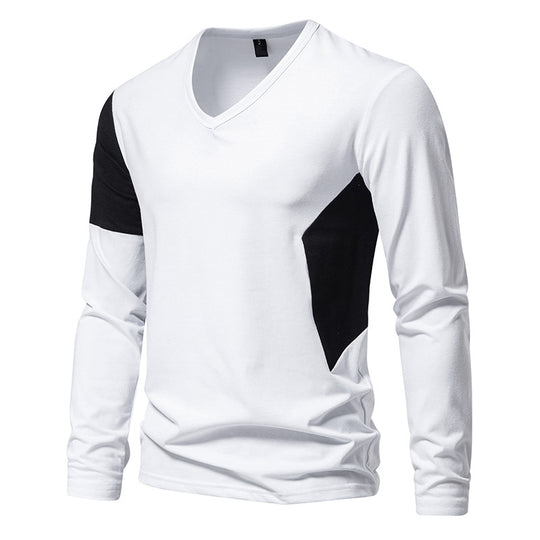 Herren Langarmshirt mit modernem V-Ausschnitt und farblich abgesetzten Ärmeln EB