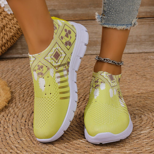 Damen Komfortable Slip-On Sneakers mit modischem Mustermix EB