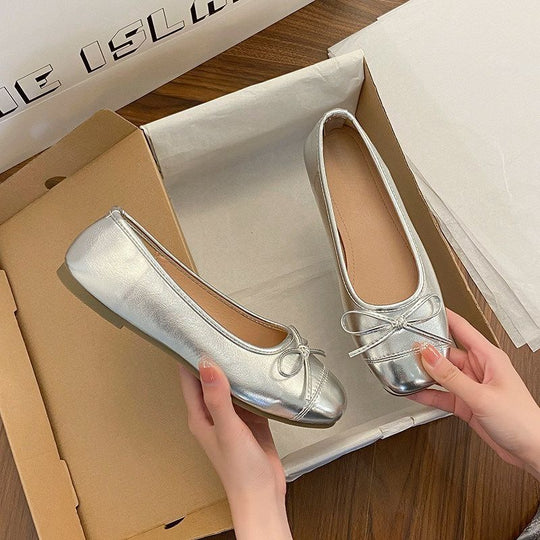 Damen Ballerina-Slipper mit quadratischer Zehenbox, weichem Komfortfußbett und Zierschleife EB