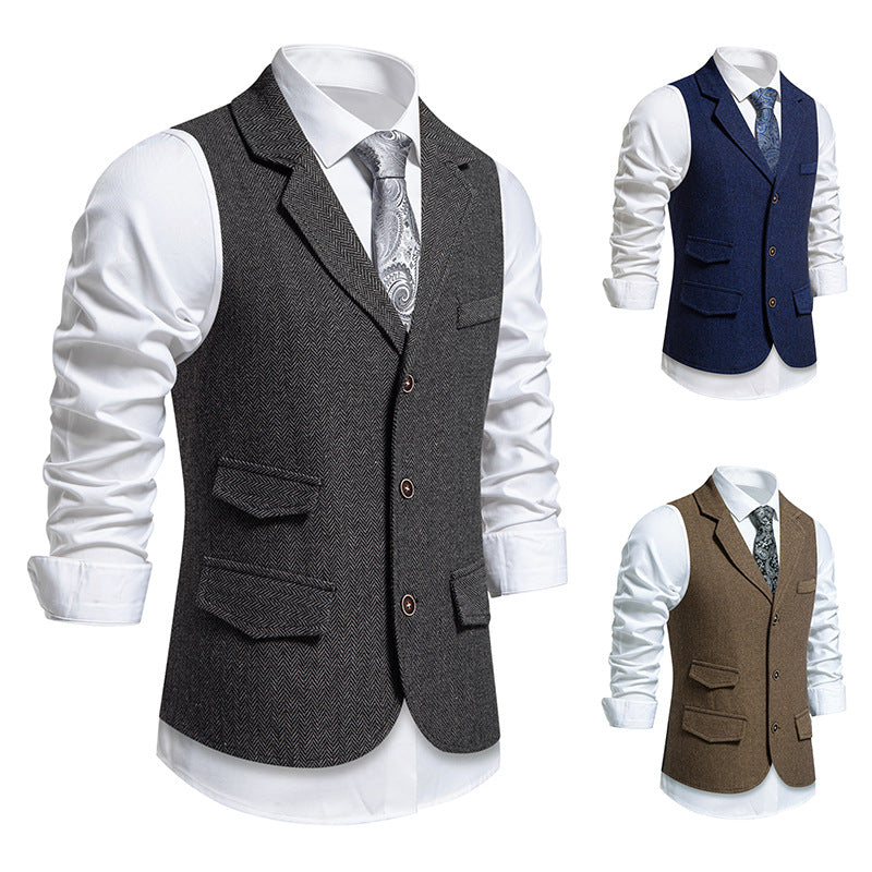 Herren elegante Anzugweste im klassischen Herringbone-Design mit praktischen Taschen EB 1758809564