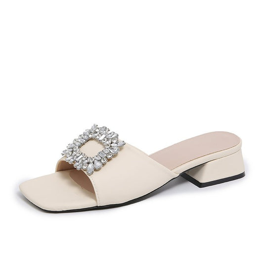 Damen elegante und modische Mules mit Schmuckdetail EB