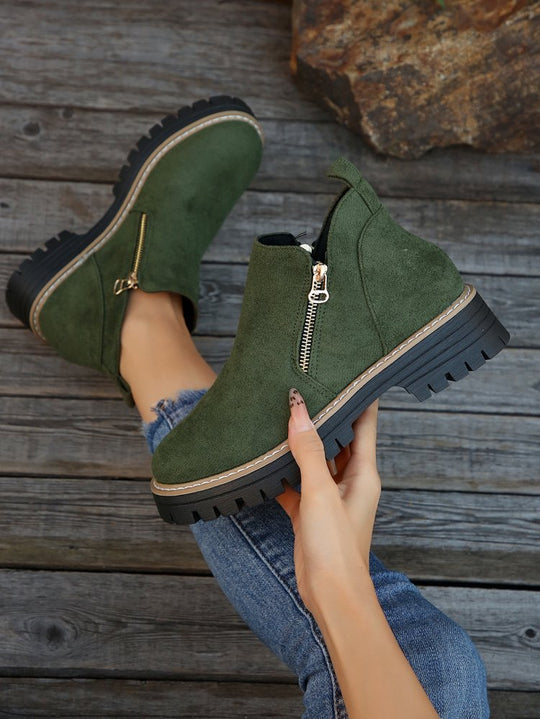 Damen lässige Stiefeletten mit seitlichem Reißverschluss und rutschfester Sohle EB