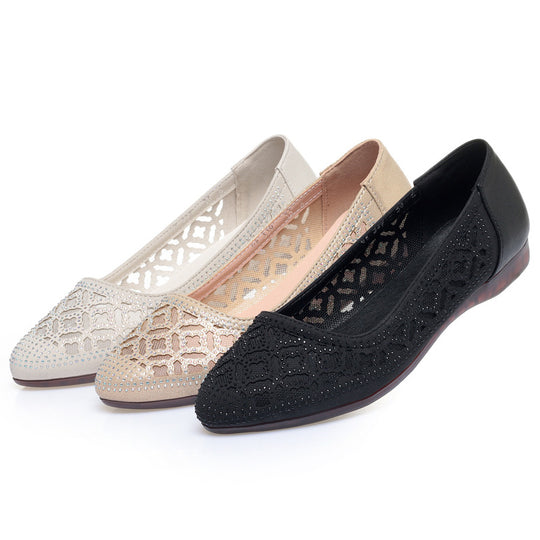 Damen Ballerinas mit elegantem Lochdesign und funkelnden Strassakzenten EB