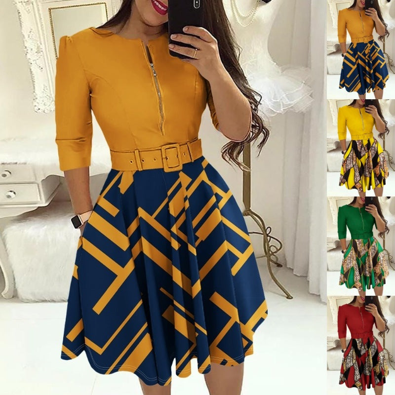 Damen Kleid mit modischem Zip-Design und betontem Taillenbund EB