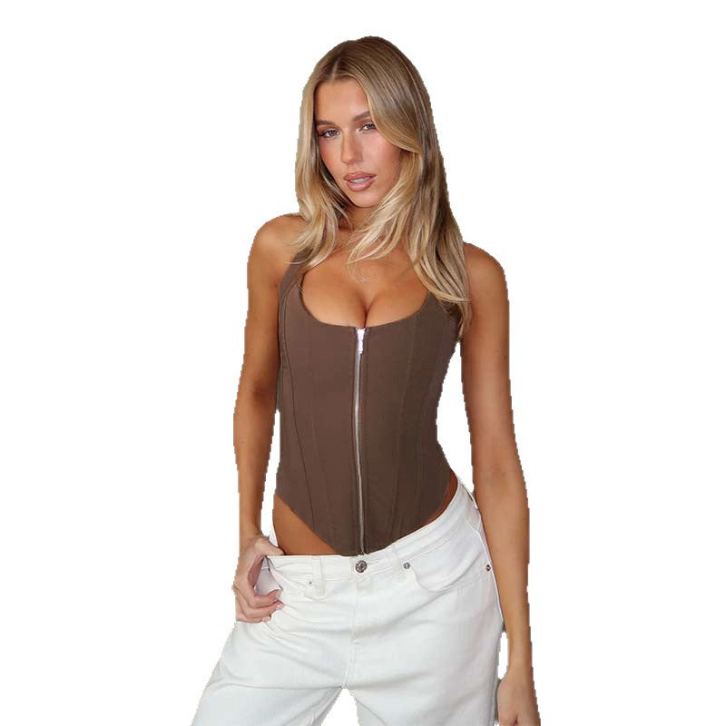 Damen figurbetontes Bustier-Oberteil mit Reißverschluss und verstärktem Schnitt EB