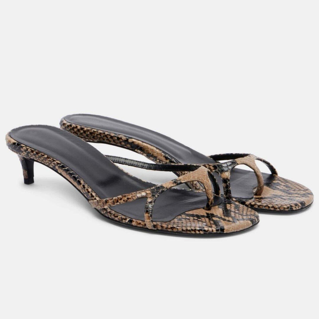 Damen Zehentrenner-Sandalen mit modischem Schlangenleder-Design und elegantem Absatz EB