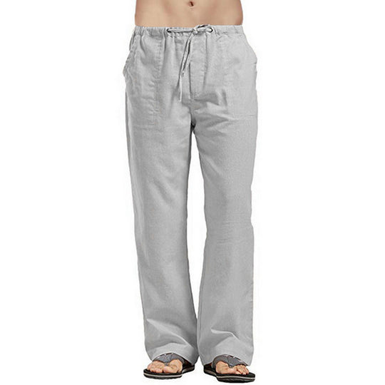 Herren nan lockere Leinenhose mit Tunnelzugbund und geradem Bein EB