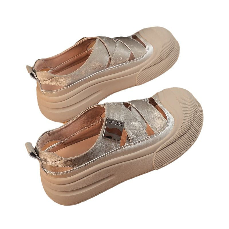 Damen Offene Trendige Sandalen mit hohem Plateau und modischen Kreuz-Riemen EB
