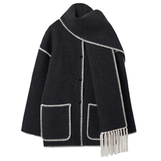 Damen Oversized Strickjacke mit Fransen und Taschen EB