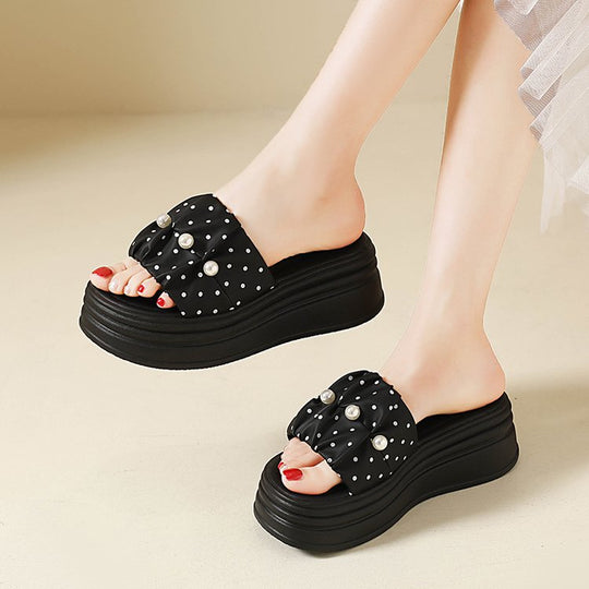 Damen elegante Plateausandalen mit Perlenschmuck EB