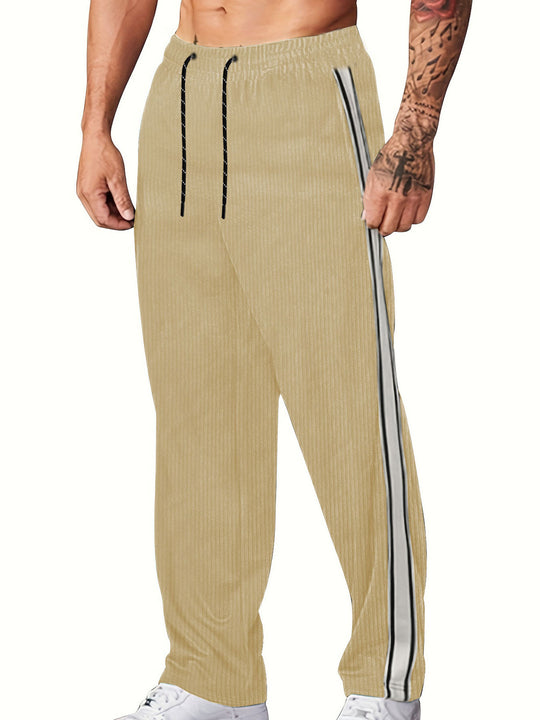 Herren nan gerippte Relax-Jogginghose mit weitem Bein, seitlicher Paspel und elastischem Kordelbund EB