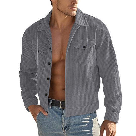 Herren nan Cord-Überhemdjacke mit Kentkragen, Druckknopfverschluss und aufgesetzten Brusttaschen EB
