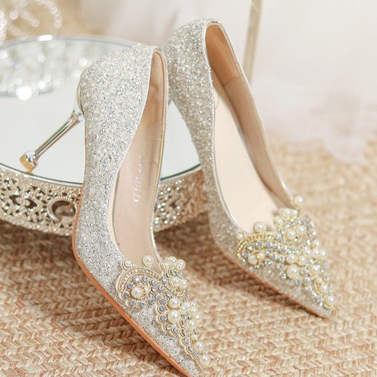 Damen Glamouröse Pumps mit strassbesetzten Perlenverzierungen EB