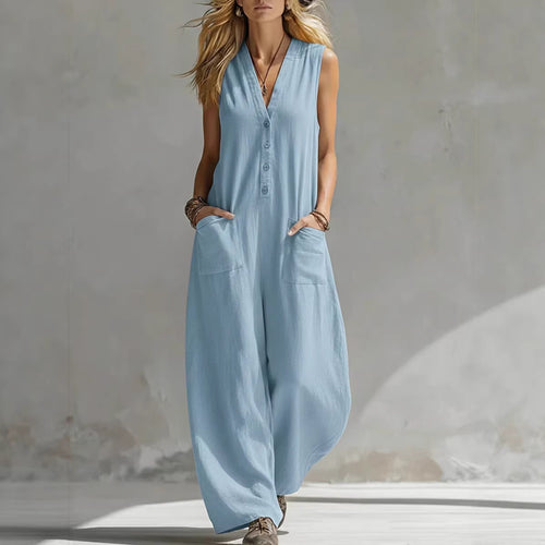 Damen Jumpsuit mit tiefem V-Ausschnitt und praktischen Taschen EB