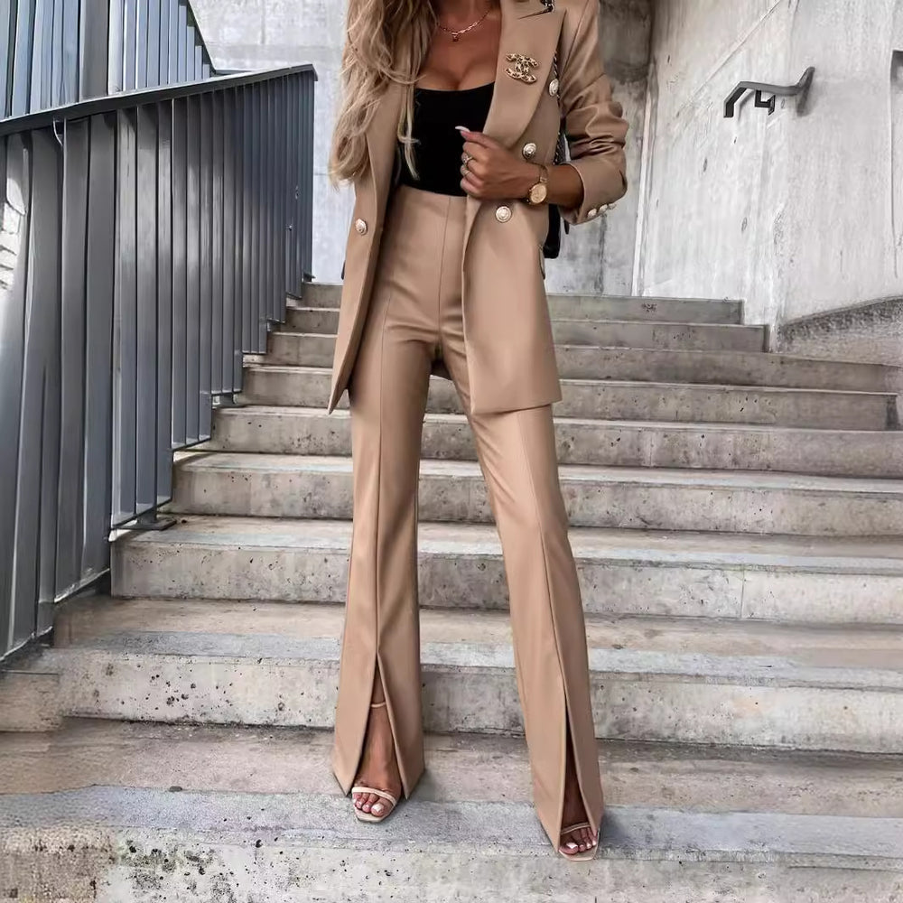 Damen eleganter und stylischer Blazer mit hoher Taille und Schlitz EB