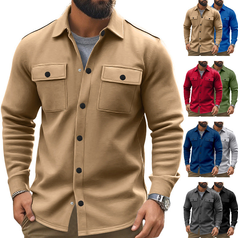 Herren nan robuste Wollfleece-Überhemdjacke mit aufgesetzten Brusttaschen und Druckknopfleiste EB