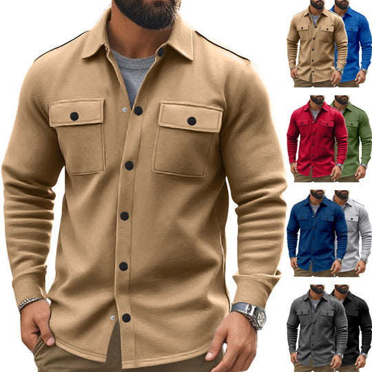 Herren nan robuste Wollfleece-Überhemdjacke mit aufgesetzten Brusttaschen und Druckknopfleiste EB
