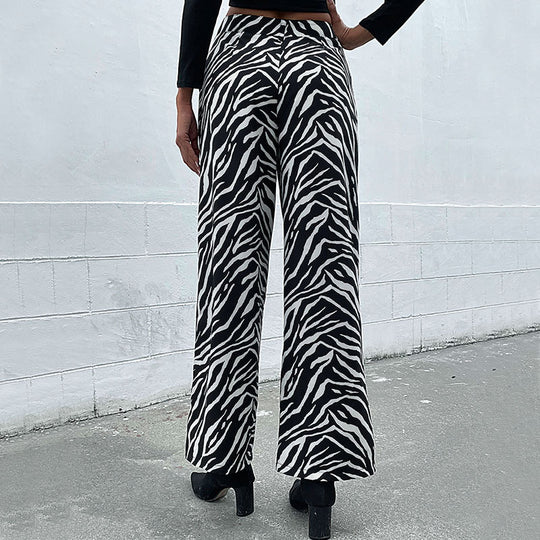Damen Weite Palazzo-Hose mit stylischem Zebradesign EB
