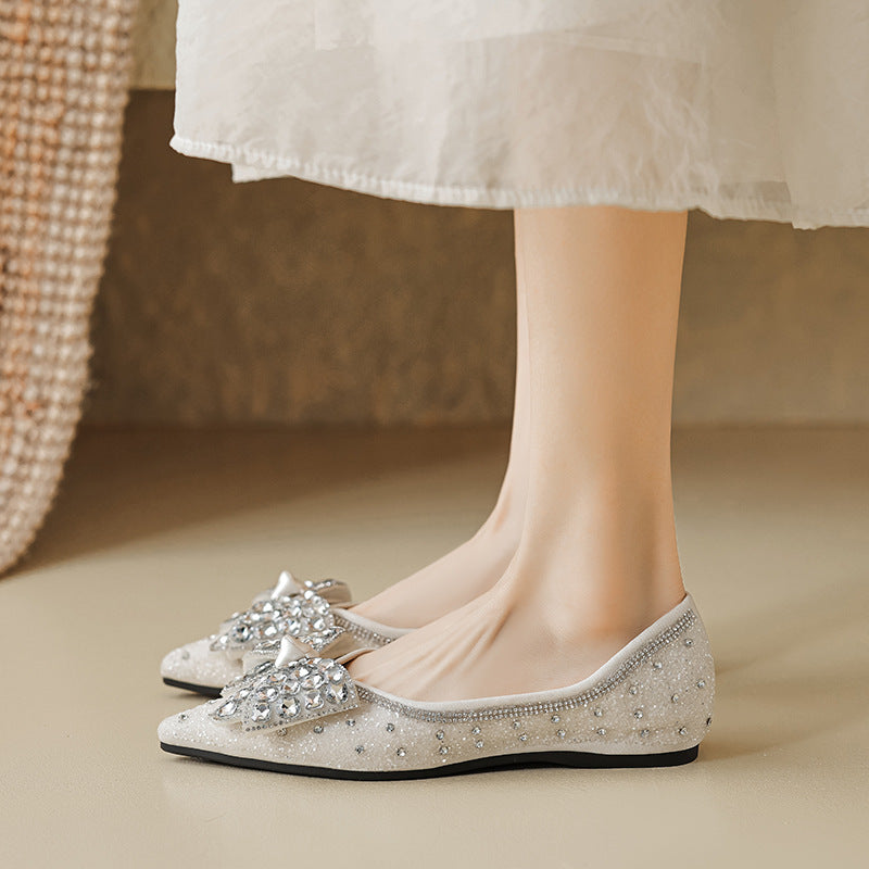 Damen Ballerinas mit funkelnden Strassapplikationen und elegantem Schleifendetail EB