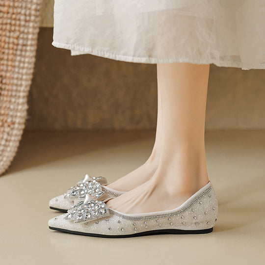 Damen Ballerinas mit funkelnden Strassapplikationen und elegantem Schleifendetail EB