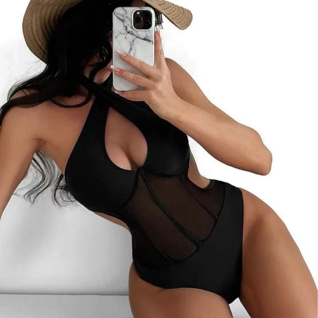 Damen Badeanzug mit transparenten Einsätzen EB