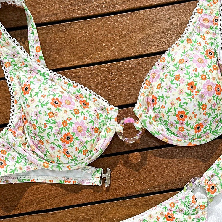Damen Triangel-Bikini-Set mit dekorativen Ringdetails EB