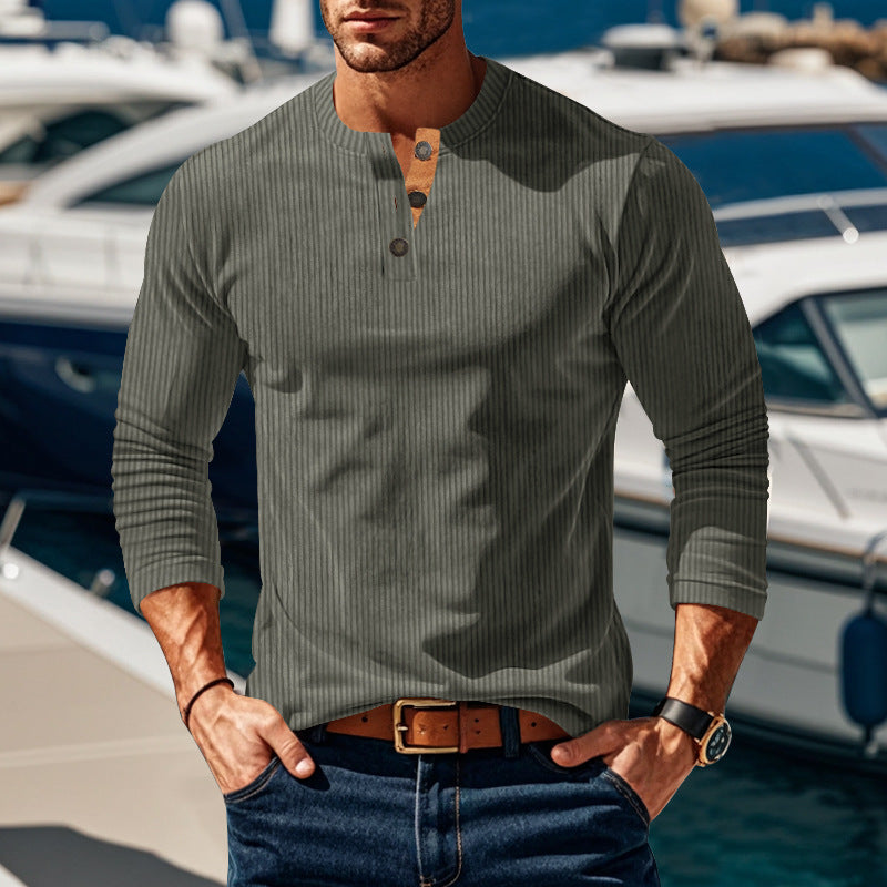 Herren Langarm-Henley-Shirt mit strukturiertem Design und Knopfdetails EB