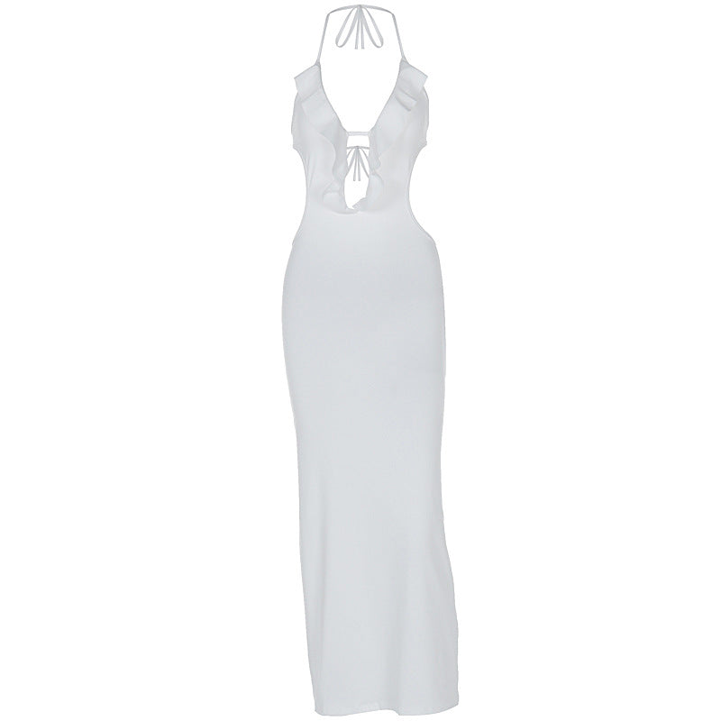 Damen Maxikleid mit Rüschendekor und figurbetontem Schnitt EB