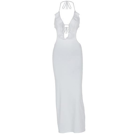 Damen Maxikleid mit Rüschendekor und figurbetontem Schnitt EB