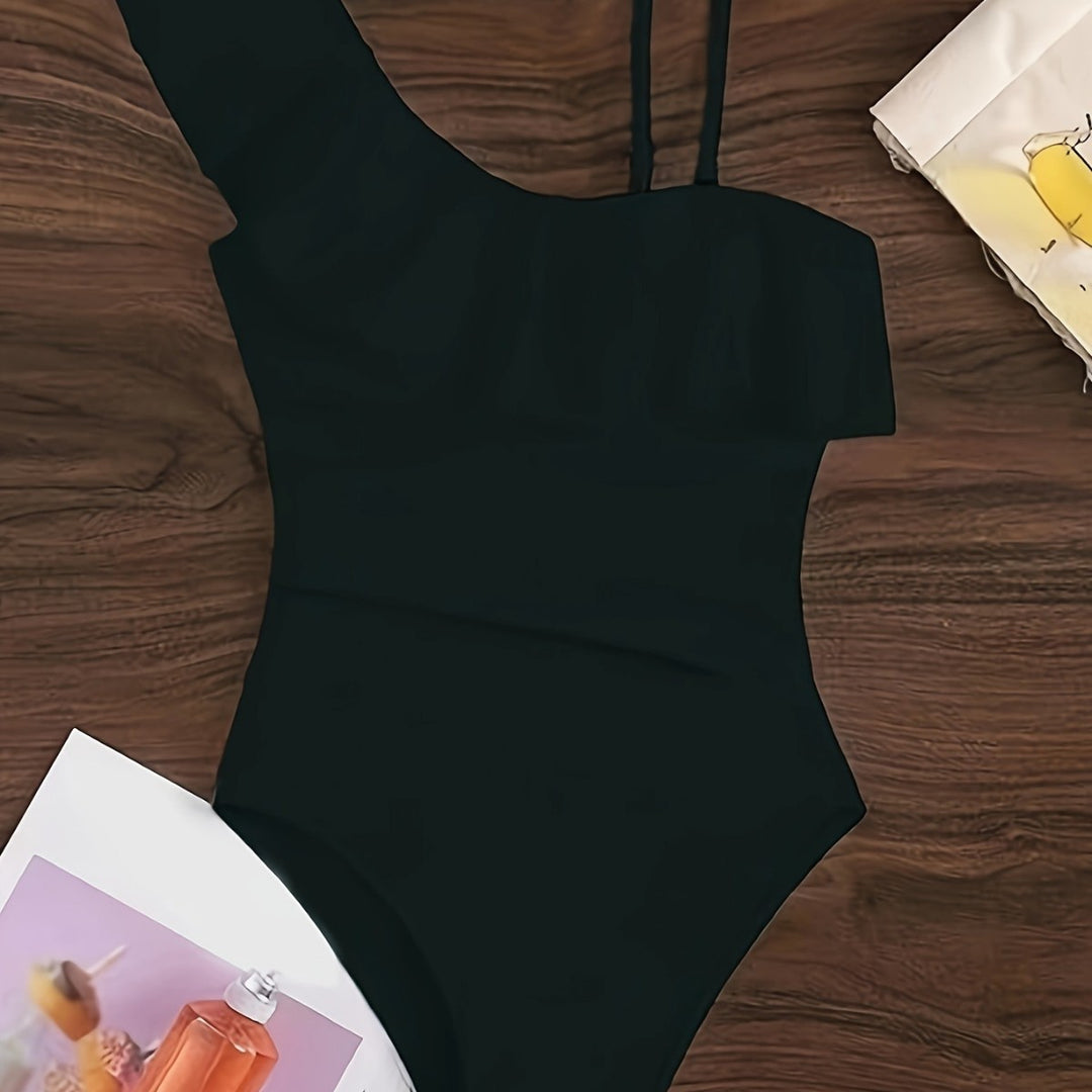 Damen Einteiler Badeanzug mit asymmetrischem Rüschendesign und eleganten Cut-Out-Details EB