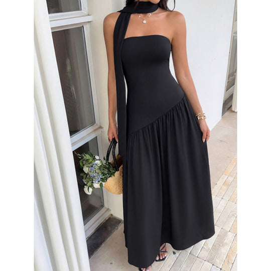 Damen Elegantes Maxikleid mit asymmetrischem Saum und schickem Trägerdesign EB
